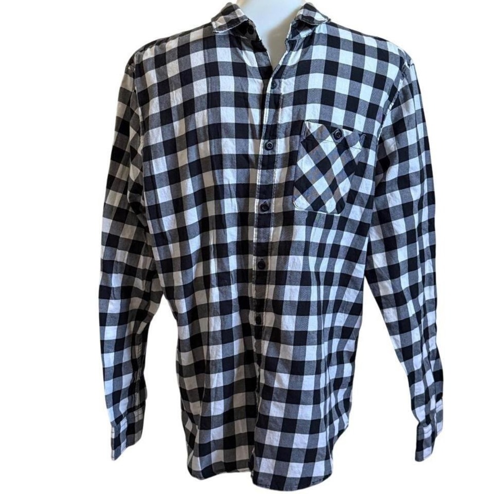 American Eagle Outfitters Mens Black White Buffalo Plaid Shirt Classic Fit XL